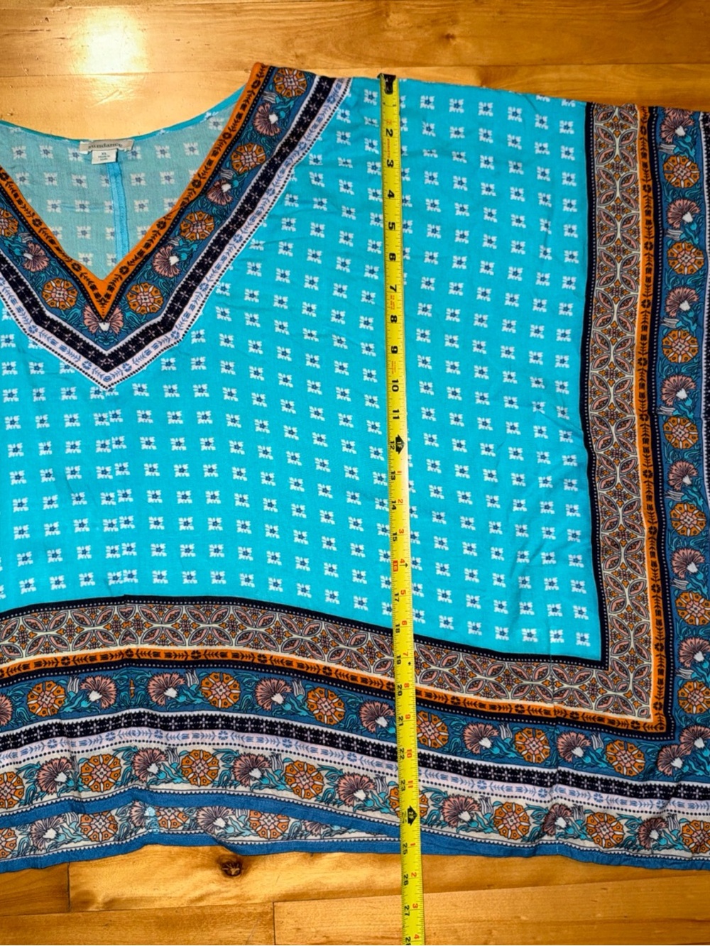 Sundance Womens XL Blue Boho Tunic Top Paisley Border Print Caftan 100% Modal - Picture 6 of 7